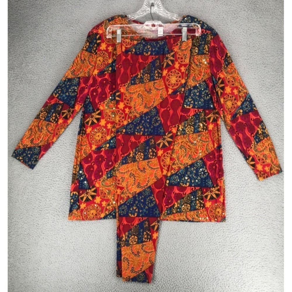 Vintage OK Sam‎ Embellished Tunic Top w Leggings Size S Multicolor